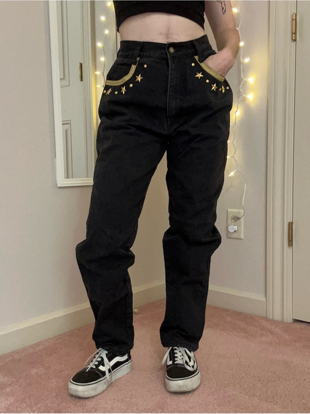 Vintage Black High Rise Jeans With Gold Studs
